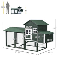 HKM-3827005 84" Wooden Chicken Coop with Run and Nesting Box, Green Fir Construction for 2-3 Chickens