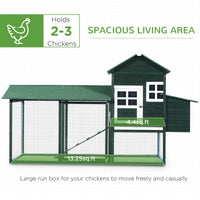 HKM-3827005 84" Wooden Chicken Coop with Run and Nesting Box, Green Fir Construction for 2-3 Chickens