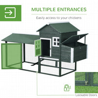 HKM-3827005 84" Wooden Chicken Coop with Run and Nesting Box, Green Fir Construction for 2-3 Chickens