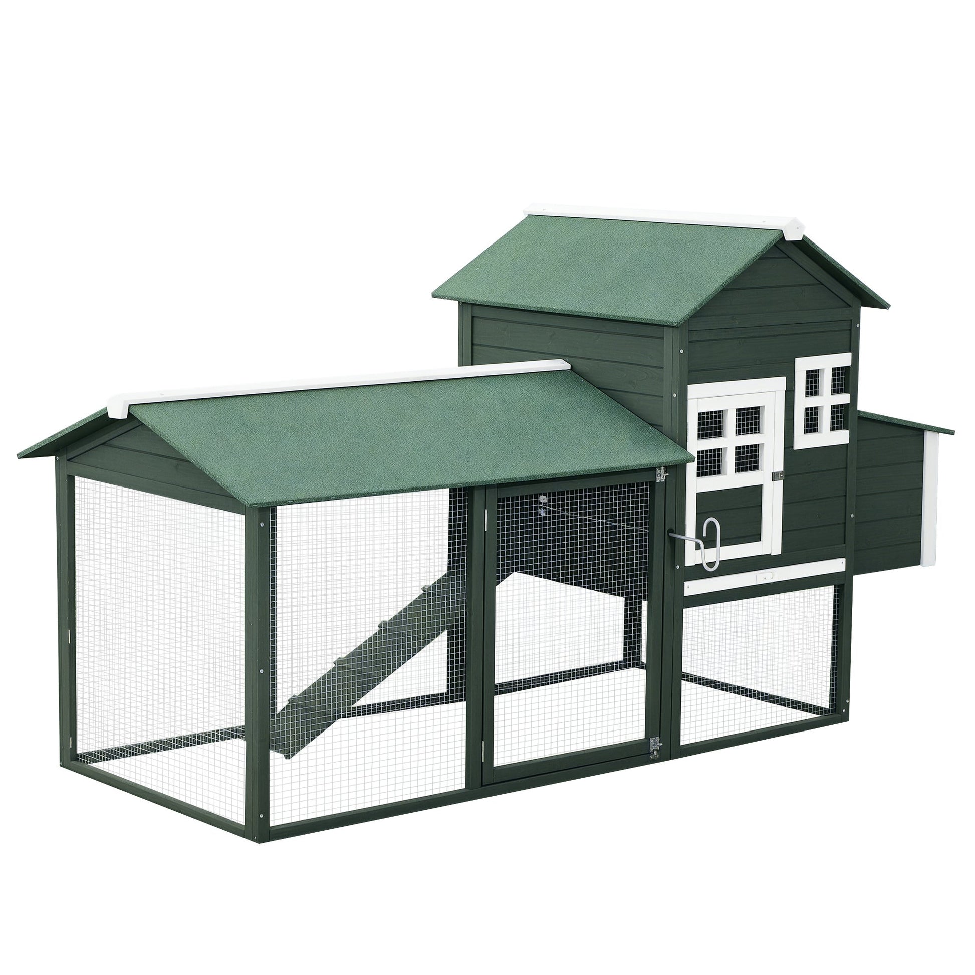 HKM-3827005 84" Wooden Chicken Coop with Run and Nesting Box, Green Fir Construction for 2-3 Chickens
