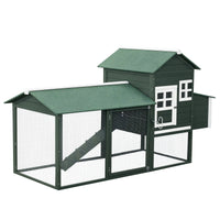 HKM-3827005 84" Wooden Chicken Coop with Run and Nesting Box, Green Fir Construction for 2-3 Chickens