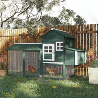 HKM-3827005 84" Wooden Chicken Coop with Run and Nesting Box, Green Fir Construction for 2-3 Chickens