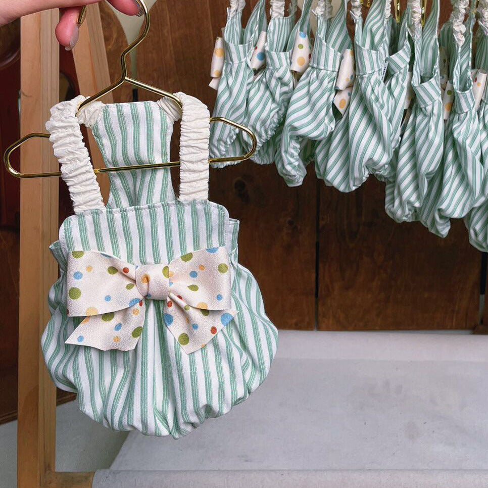 HKM-3827901 Cute Striped Suspender Skirt for Cats in Candy Pink and Green