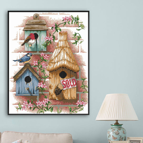 HKM-382803 Cottage Living Room Scenery Cross Stitch Set - Eco & Long-Staple Cotton Options Available