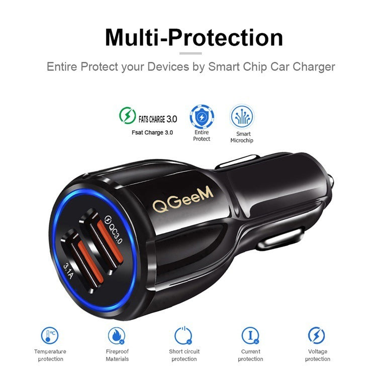 HKM-382867 Smart Car Charger with USB Interface, 24V Input, 5V/9V/12V Output, 1800mA Charging Current