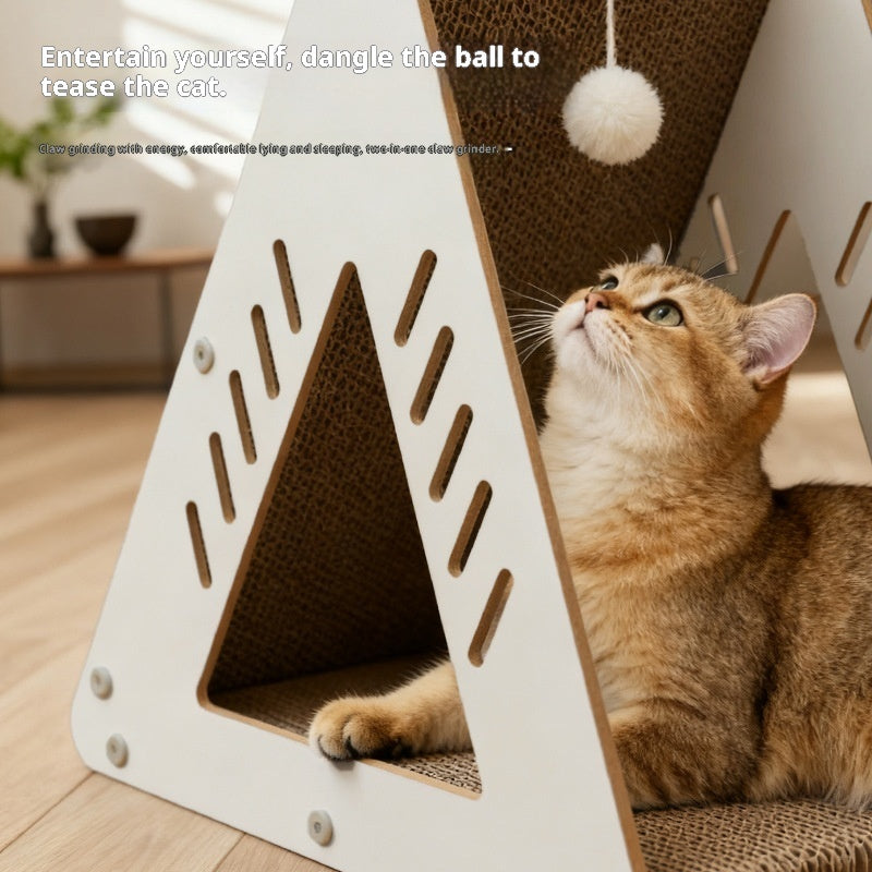 HKM-3829309 Triangular Corrugated Cardboard Cat Scratching Board and Nest Climbing Frame