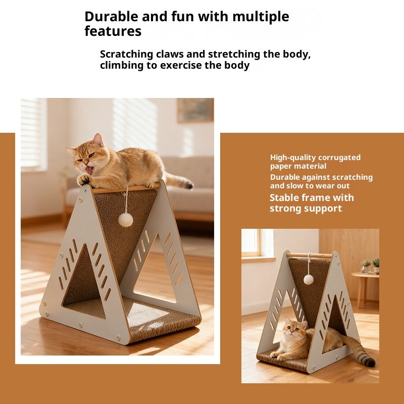 HKM-3829309 Triangular Corrugated Cardboard Cat Scratching Board and Nest Climbing Frame