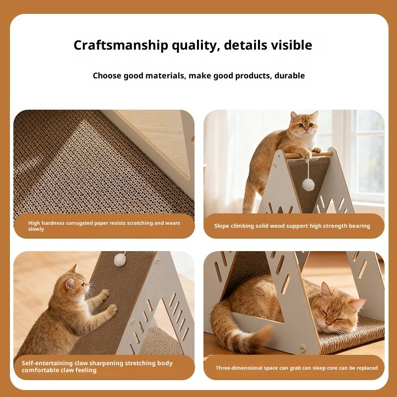 HKM-3829309 Triangular Corrugated Cardboard Cat Scratching Board and Nest Climbing Frame