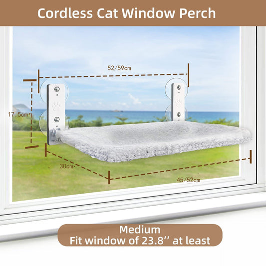 HKM-3830717 Convenient Foldable Cat Hammock Window Perch in Gray Plush and Beige Mesh