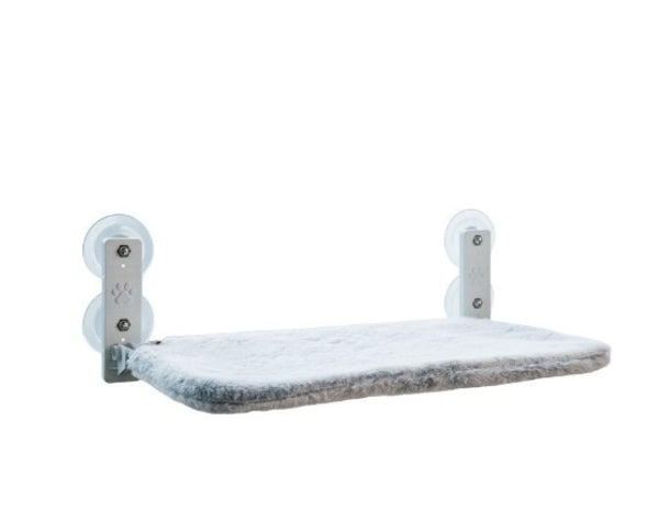 HKM-3830717 Convenient Foldable Cat Hammock Window Perch in Gray Plush and Beige Mesh