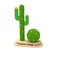 HKM-3832381 Cactus-Themed Solid Wood Cat Toy Wheel with Teasing Pillar