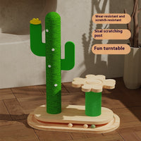 HKM-3832381 Cactus-Themed Solid Wood Cat Toy Wheel with Teasing Pillar