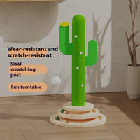 HKM-3832381 Cactus-Themed Solid Wood Cat Toy Wheel with Teasing Pillar