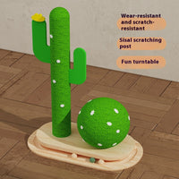 HKM-3832381 Cactus-Themed Solid Wood Cat Toy Wheel with Teasing Pillar