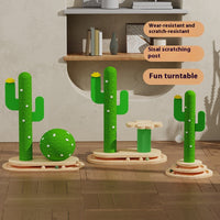 HKM-3832381 Cactus-Themed Solid Wood Cat Toy Wheel with Teasing Pillar