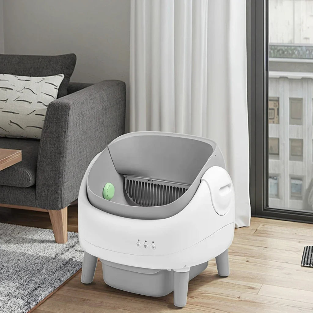 HKM-383251 Automatic Cat Litter Box with Easy Clean Feature, Travel Tray for Cats and Kittens, Large Capacity Plastic Design