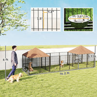 HKM-3832765 Spacious Outdoor Dog Kennel with Dual Rooms, Adjustable Bowl Rack, and Waterproof Canopy