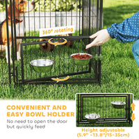 HKM-3832765 Spacious Outdoor Dog Kennel with Dual Rooms, Adjustable Bowl Rack, and Waterproof Canopy