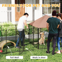 HKM-3832765 Spacious Outdoor Dog Kennel with Dual Rooms, Adjustable Bowl Rack, and Waterproof Canopy