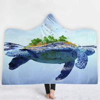 HKM-383379 Ocean Turtle Series Hooded Blanket Cape - Winter Warmth in Soft Polyester and Plush, 150x200 cm