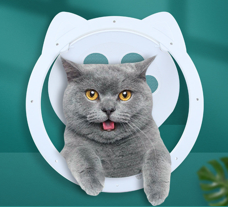 HKM-3833917 Intelligent Plastic Cat Door Curtain - White/Black, Easy Installation, 29cm Outer Size