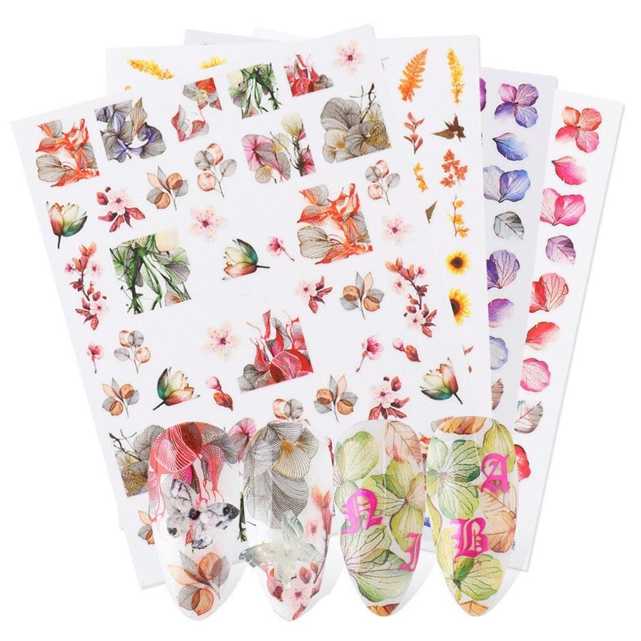 HKM-383443 Japanese Watercolor 3D Nail Stickers - Dried Flowers & Butterflies, 11 Styles