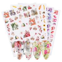 HKM-383443 Japanese Watercolor 3D Nail Stickers - Dried Flowers & Butterflies, 11 Styles