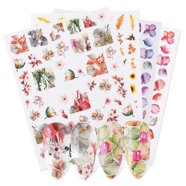 HKM-383443 Japanese Watercolor 3D Nail Stickers - Dried Flowers & Butterflies, 11 Styles