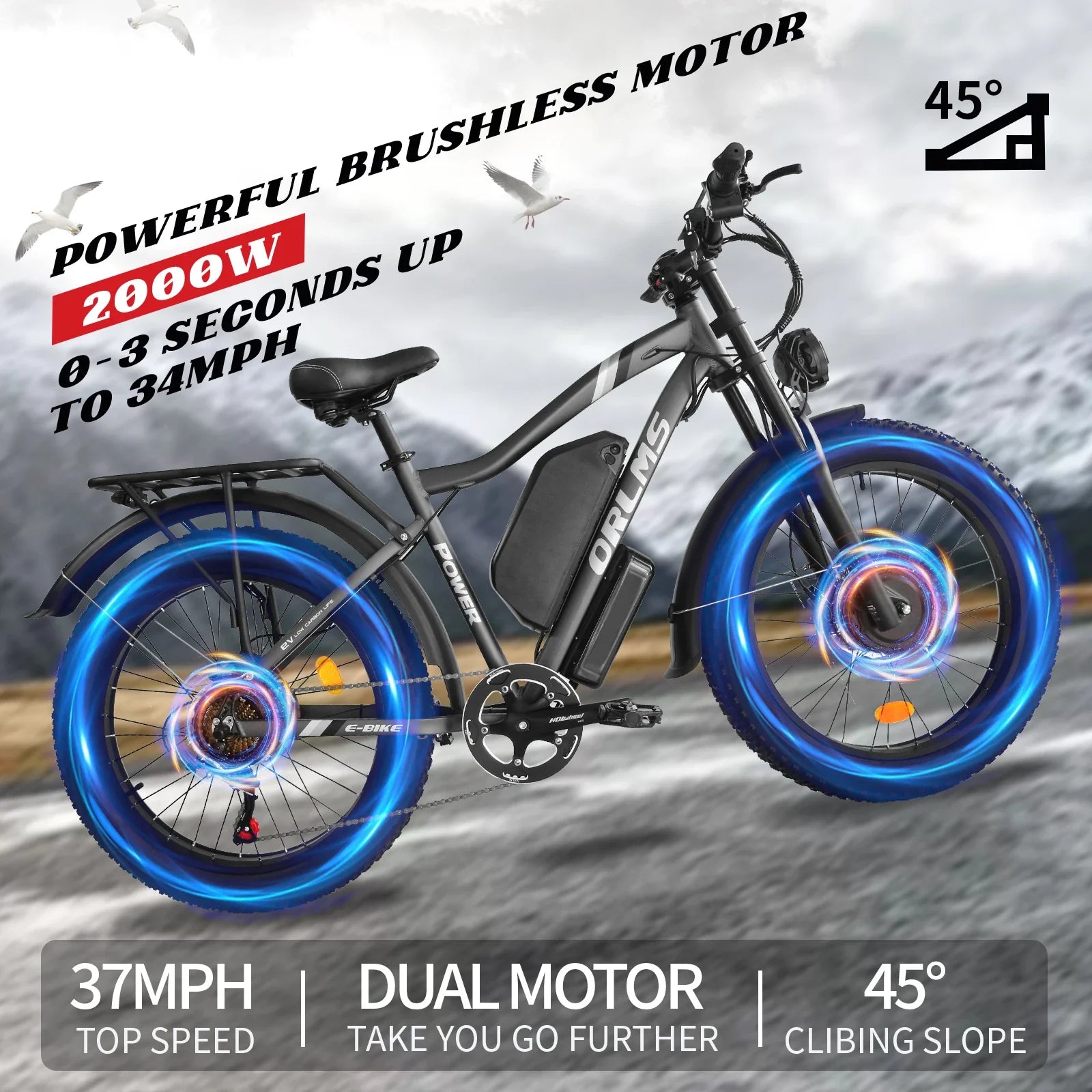 HKM-383507 48V E-Bike with Central Motor, 7-Speed Gear, Fat Tire Design, Smart Features, and Hydraulic Disc Brakes