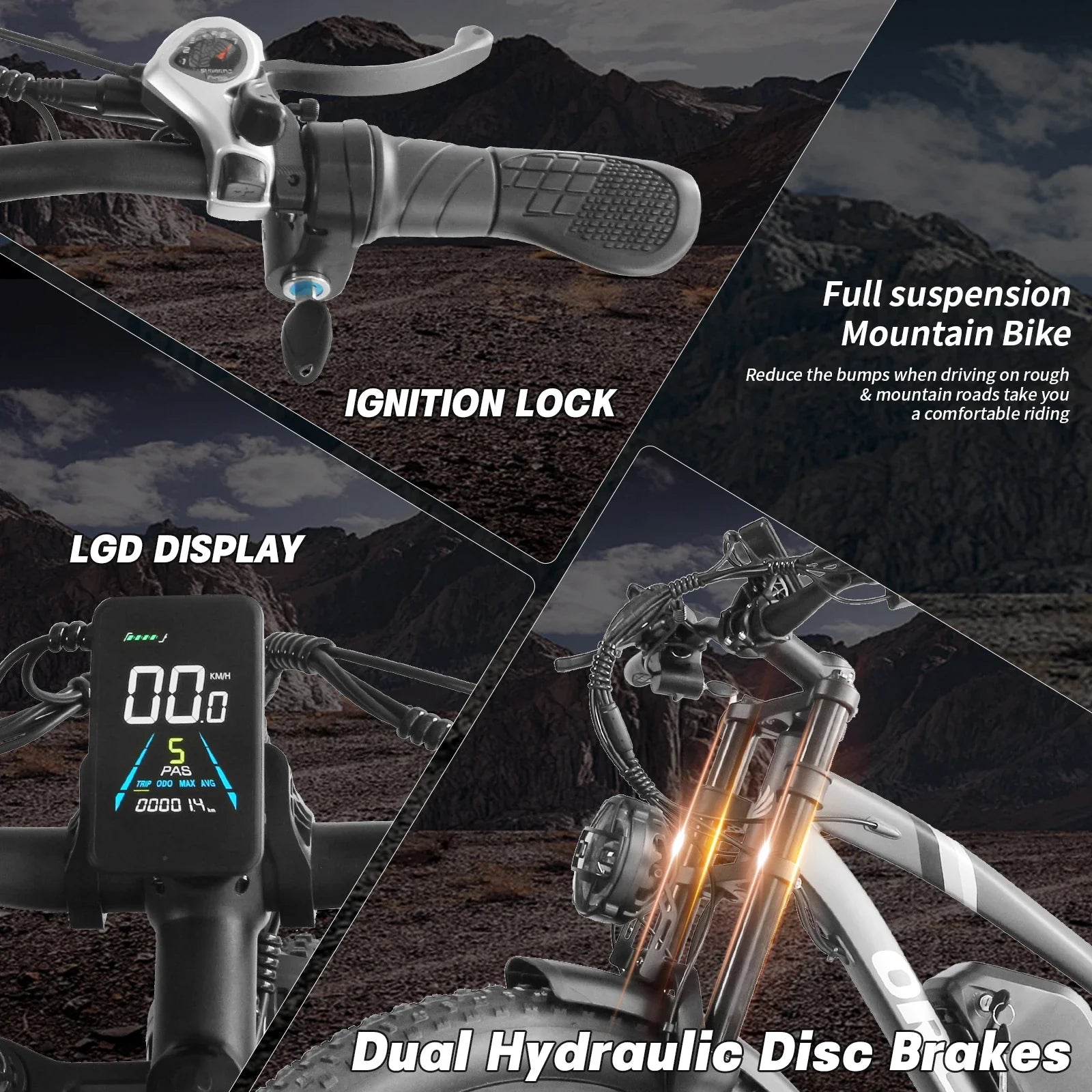 HKM-383507 48V E-Bike with Central Motor, 7-Speed Gear, Fat Tire Design, Smart Features, and Hydraulic Disc Brakes