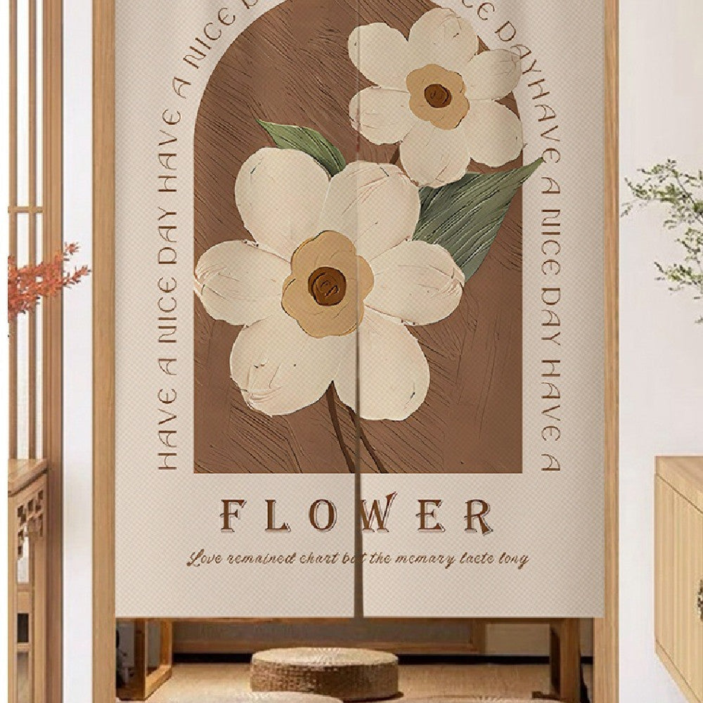 HKM-383507 Cream Solid Color Cotton Linen Blend Hanging Door Curtain for Bathroom or Window