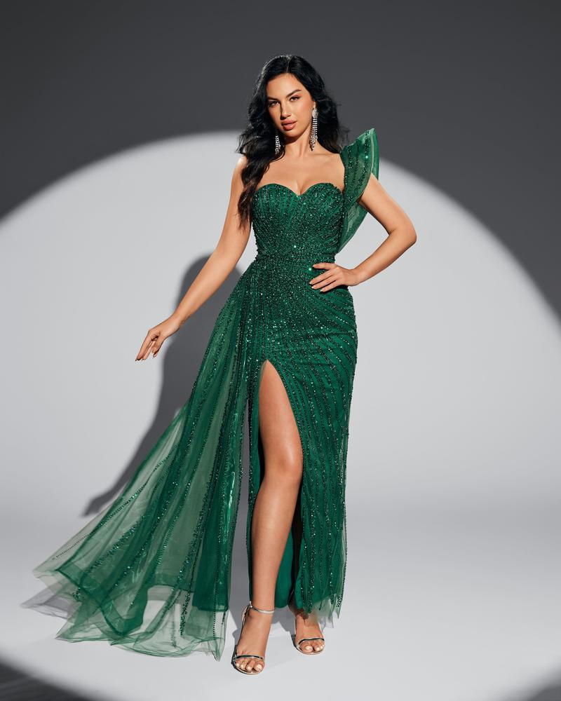 HKM-383507 Elegant Green Evening Dress for Women - Model EZ25115