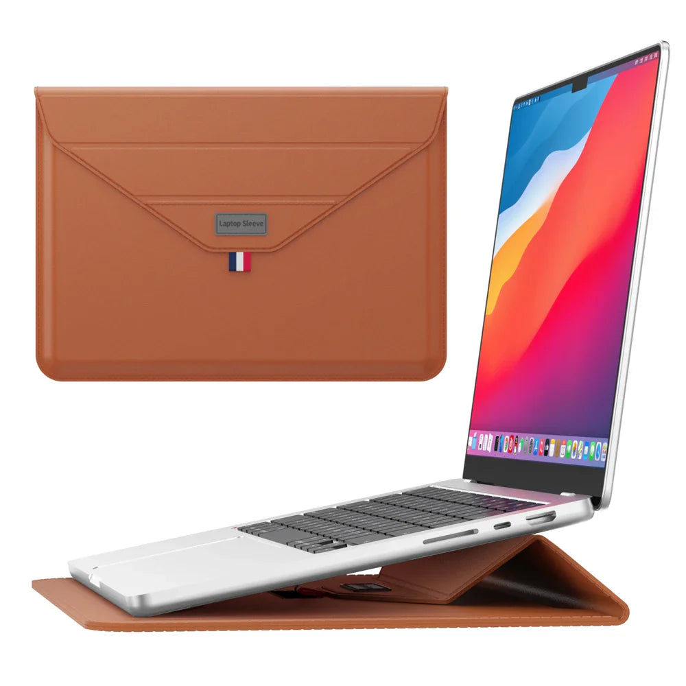 HKM-383507 Leather Laptop Sleeve with Stand for MacBook Air & Pro (14-15 Inch)