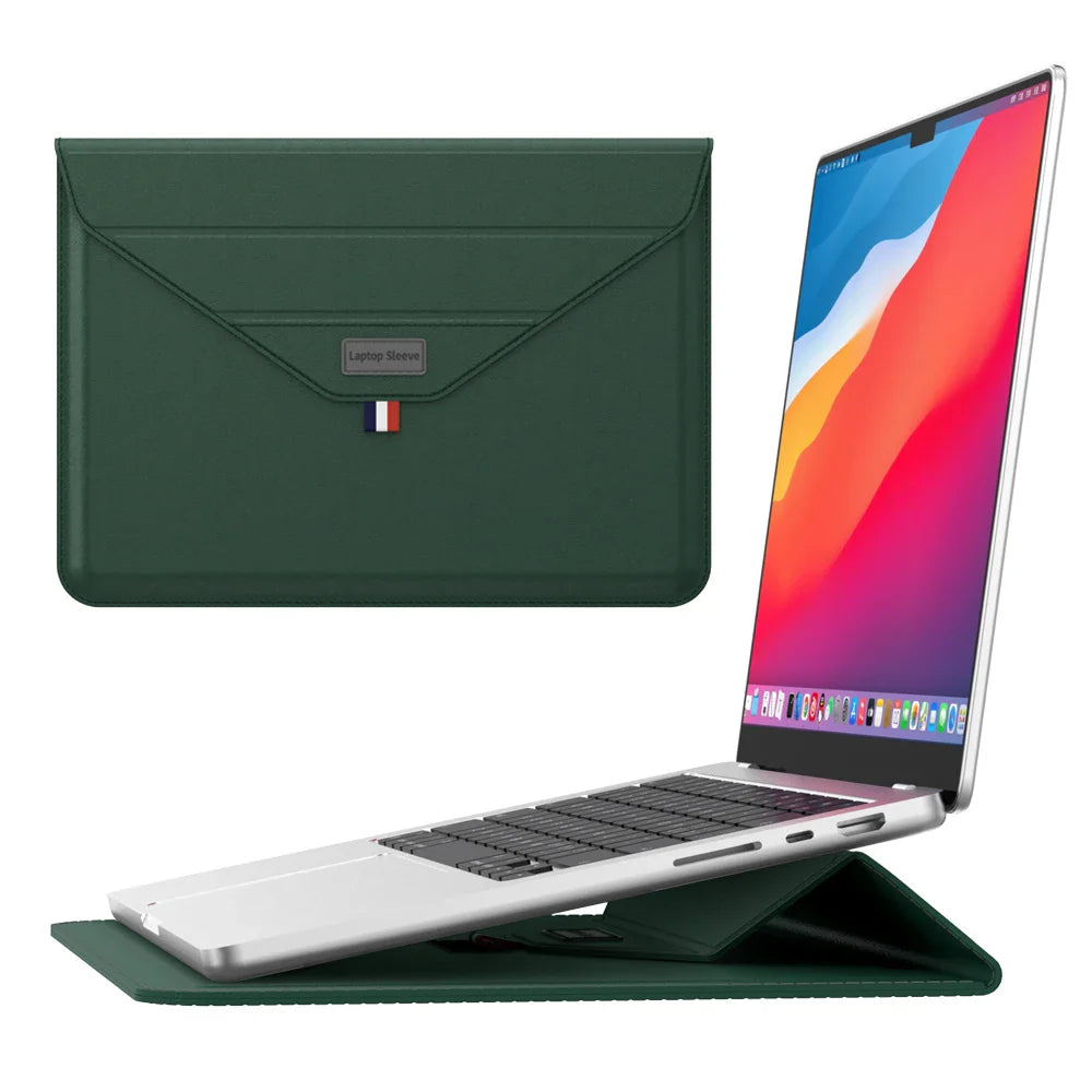 HKM-383507 Leather Laptop Sleeve with Stand for MacBook Air & Pro (14-15 Inch)