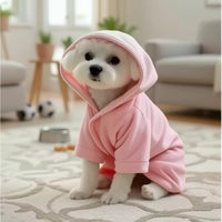 HKM-3835709 Soft and Thick Coral Fleece Dog Bath Towel - Wearable Bathrobe in Blue, Yellow, Pink, or White