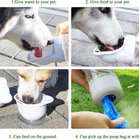 HKM-3836349 3-in-1 Portable Pet Water Bottle with Food Container and Waste Bag Dispenser for Dogs and Cats