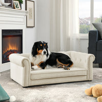 HKM-383763 Elegant Elevated Dog Sofa Bed for Medium and Large Breeds, Modern Design in Beige with Easy-Clean Fabric