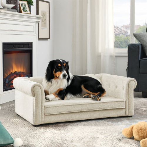 HKM-383763 Elegant Elevated Dog Sofa Bed for Medium and Large Breeds, Modern Design in Beige with Easy-Clean Fabric