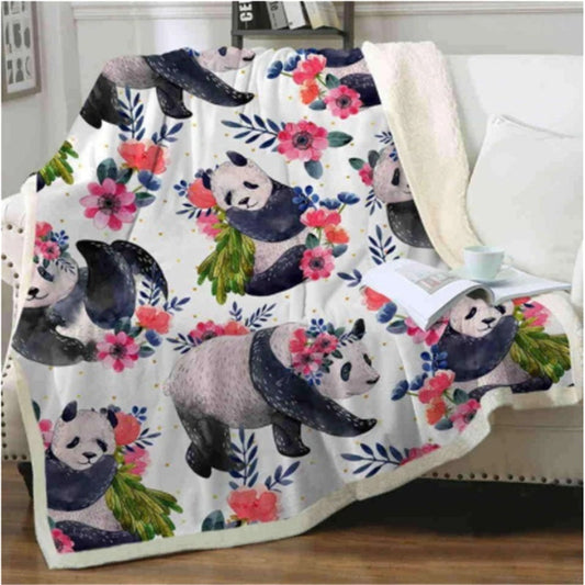 HKM-383763 Panda Series Coral Fleece Flannel Blanket for Cozy Comfort