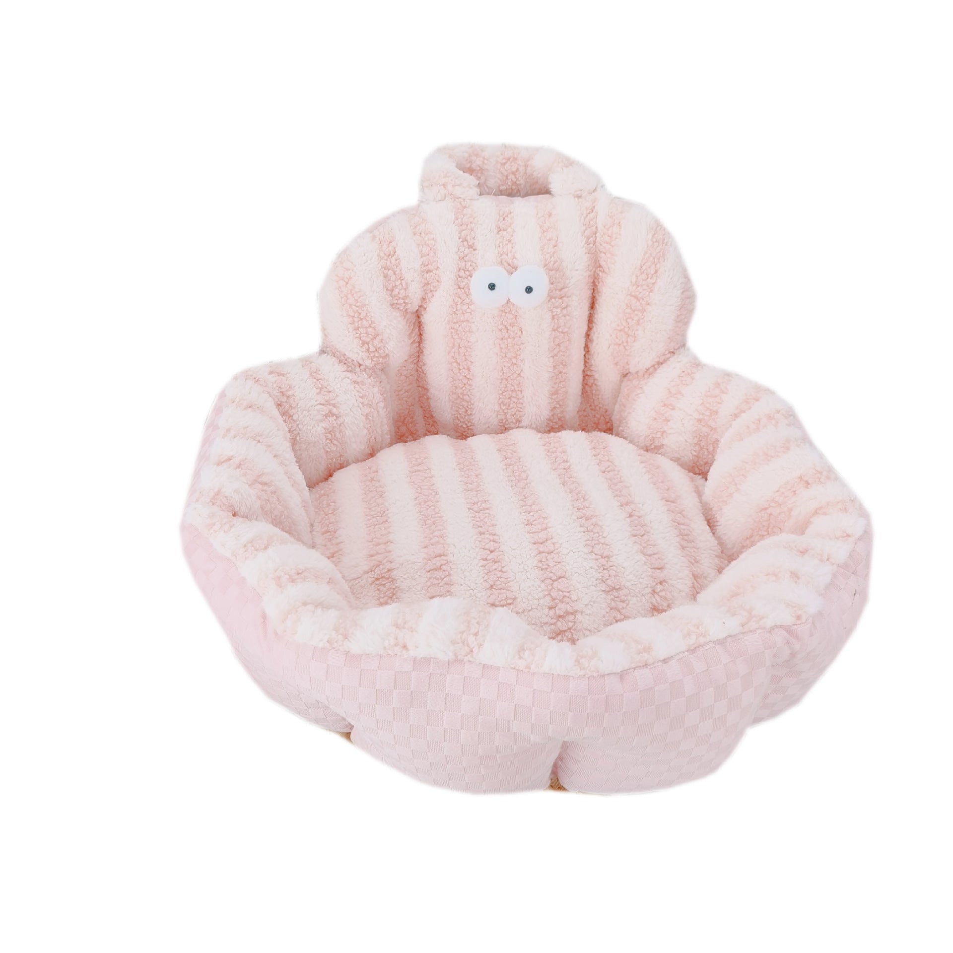 HKM-3838909 Big Eyes Round Pet Sofa Nest - Soft Cloth, Available in Pink, Blue, Yellow, 48cm or 60cm Diameter
