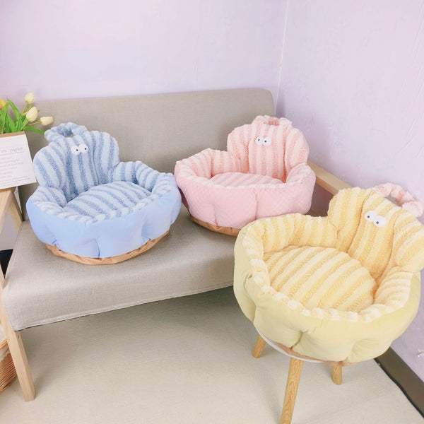 HKM-3838909 Big Eyes Round Pet Sofa Nest - Soft Cloth, Available in Pink, Blue, Yellow, 48cm or 60cm Diameter
