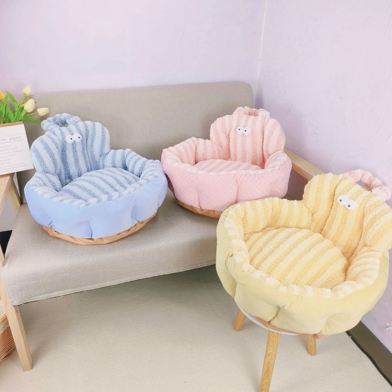 HKM-3838909 Big Eyes Round Pet Sofa Nest - Soft Cloth, Available in Pink, Blue, Yellow, 48cm or 60cm Diameter