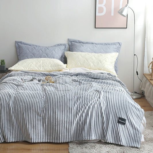 HKM-383955 Summer Multifunctional Striped Snowfleece Air Conditioning Blanket - Flannel Sofa Cover, Single & Double Quilt