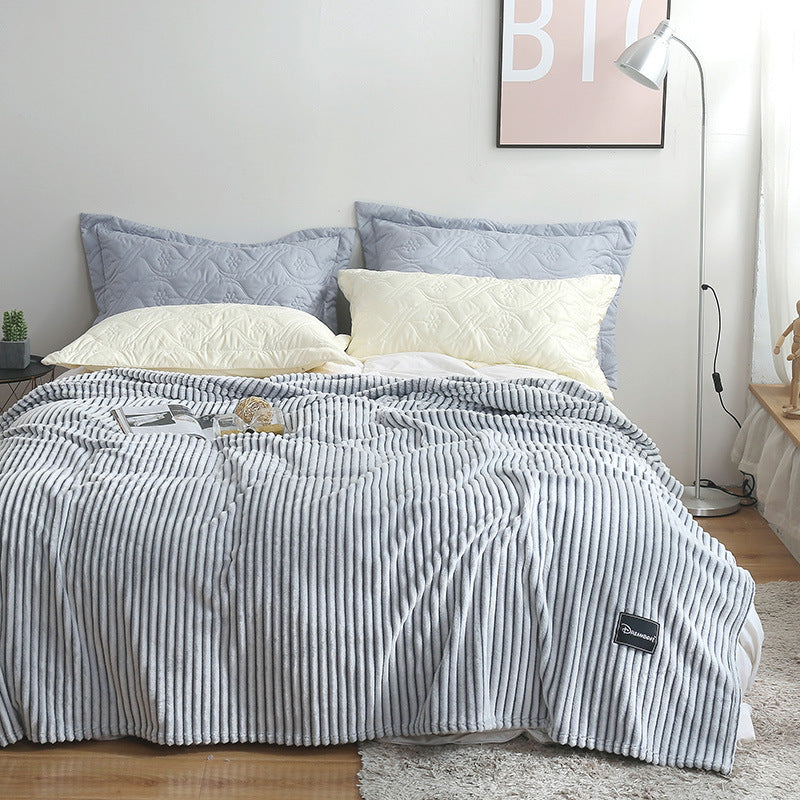 HKM-383955 Summer Multifunctional Striped Snowfleece Air Conditioning Blanket - Flannel Sofa Cover, Single & Double Quilt