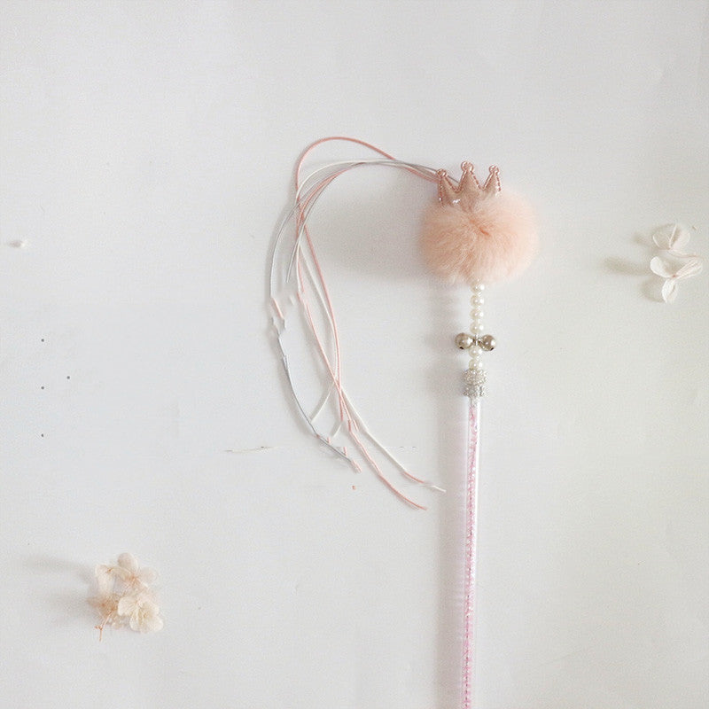 HKM-3839677 Cat Toy Stick with Bell, Feather Tassel & Bite Resistant Fur Ball - Multiple Colors Available