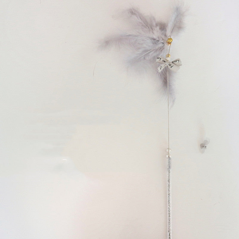 HKM-3839677 Cat Toy Stick with Bell, Feather Tassel & Bite Resistant Fur Ball - Multiple Colors Available