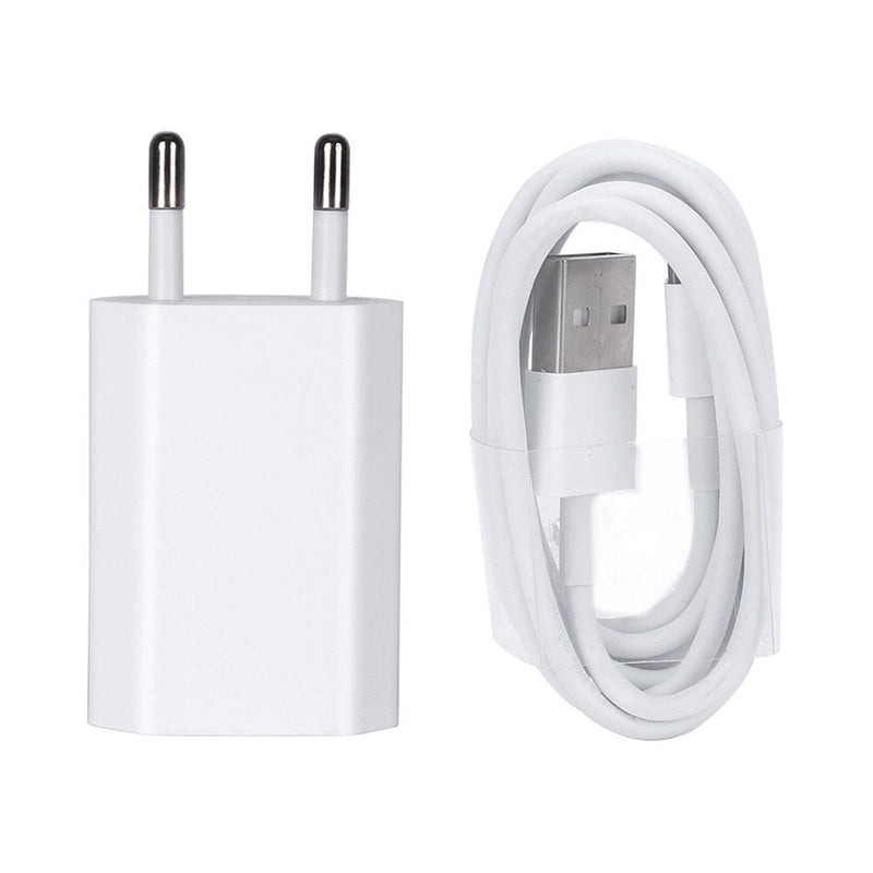 HKM-384019 Universal USB Travel Charger Compatible with iPhone 5, 5S, 6, 6S, X, iPad Air, Mini, and SE - 5V 2A Output