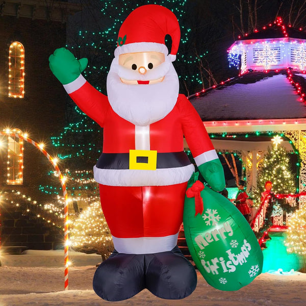 HKM-384147 8FT Inflatable Santa Claus with Gift Bag and LED Lights for Holiday Lawn Decoration