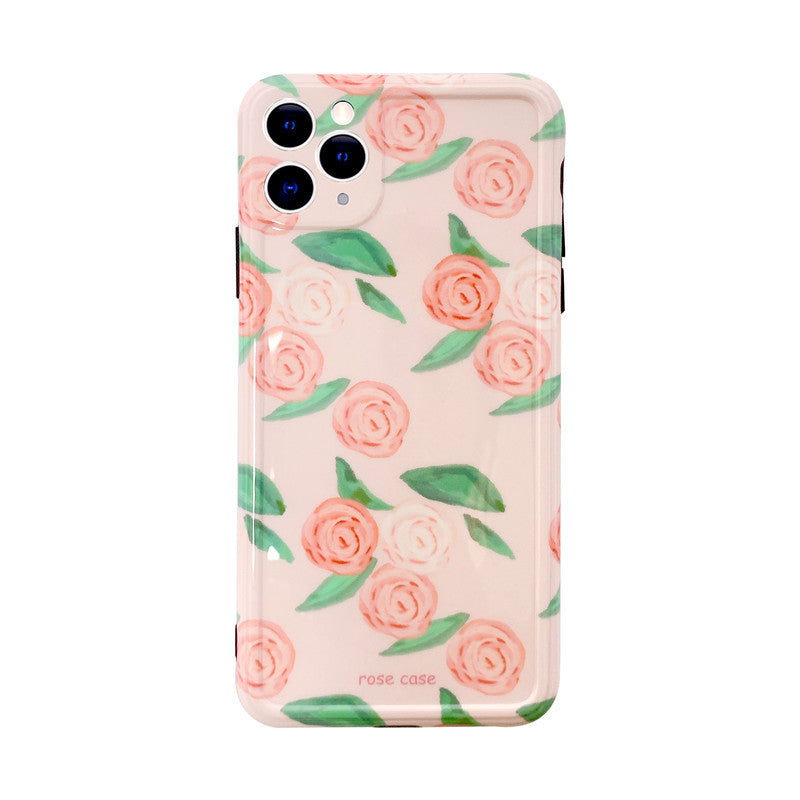 HKM-384211 Pink Rose Soft Shell Case for iPhone 11, 8, 7, X, XS, XR, 7 Plus, 8 Plus, XS Max, 11 Pro, 11 Pro Max - Stylish Floral Design