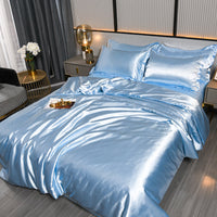 HKM-384275 Pure Color Ice Silk Cool Quilt Cover Bedding Set - Solid Color, Double Bed Sizes Available, 4-Piece Collection